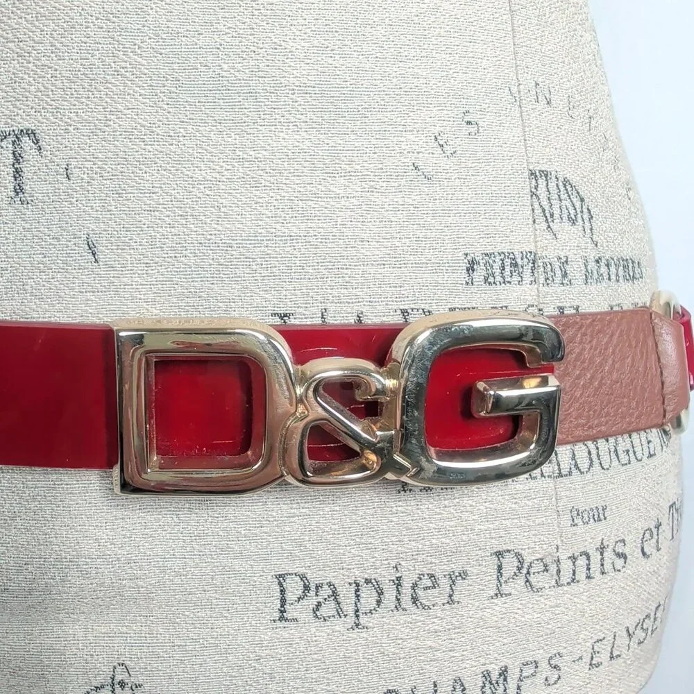 Vintage Y2K Dolce Gabbana Logo Belt 36 Large Red Patent Leather 90cm - Picture 12 of 12